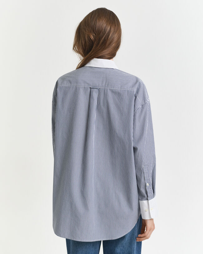 Oversized Bluse mit Kontrastkragen und Streifen