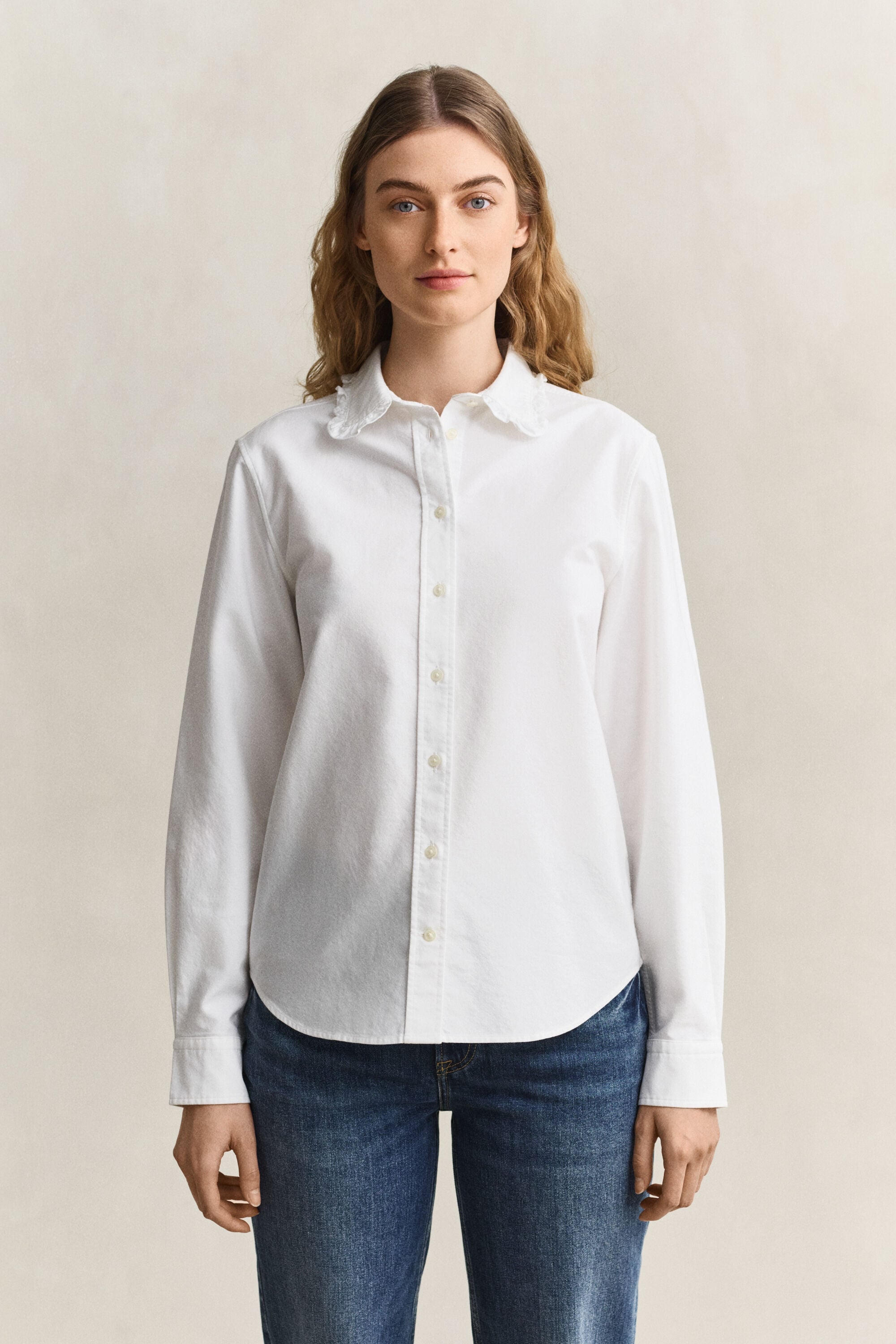 Classic Oxford-Bluse mit Rüschen