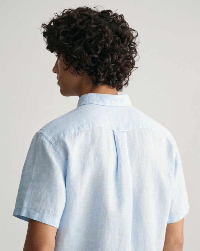 Regular Fit Leinen Kurzarmhemd im Hahnentrittmuster