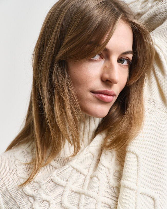 Zopfstrick Pullover mit Stehkragen