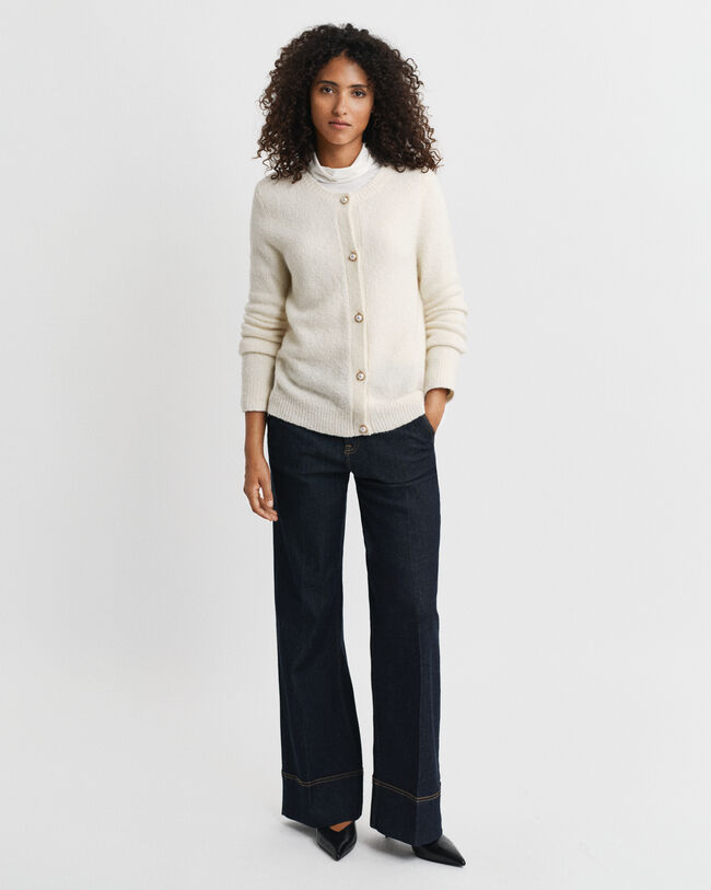 Bouclé Rundhalsstrickjacke