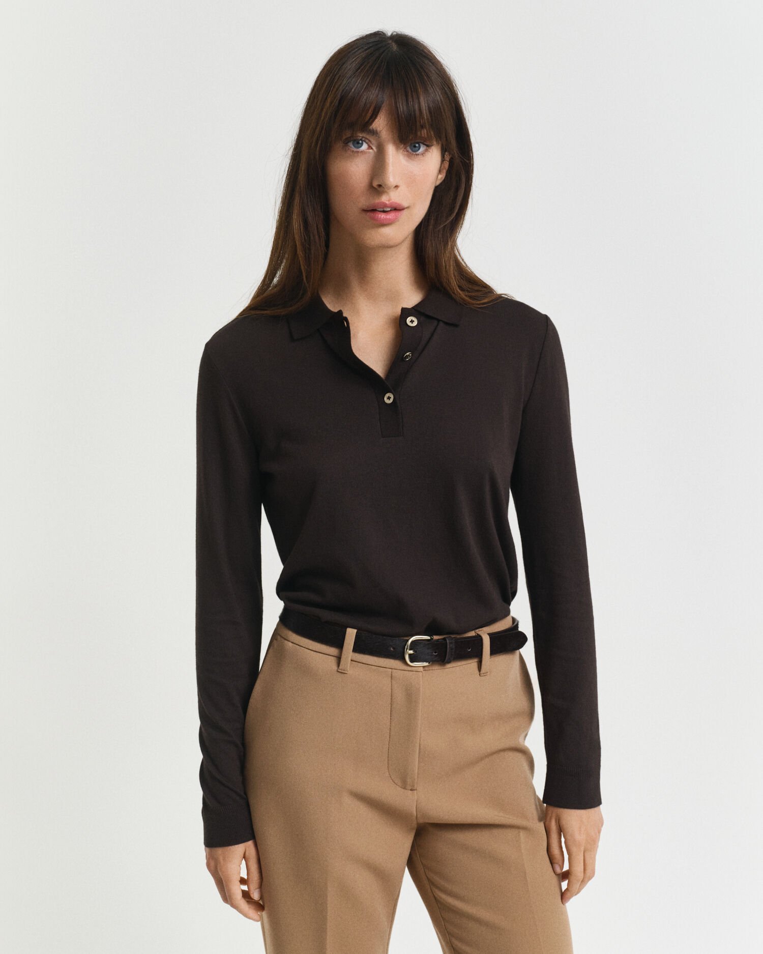 Nahtloses Langarm-Poloshirt mit Knöpfen