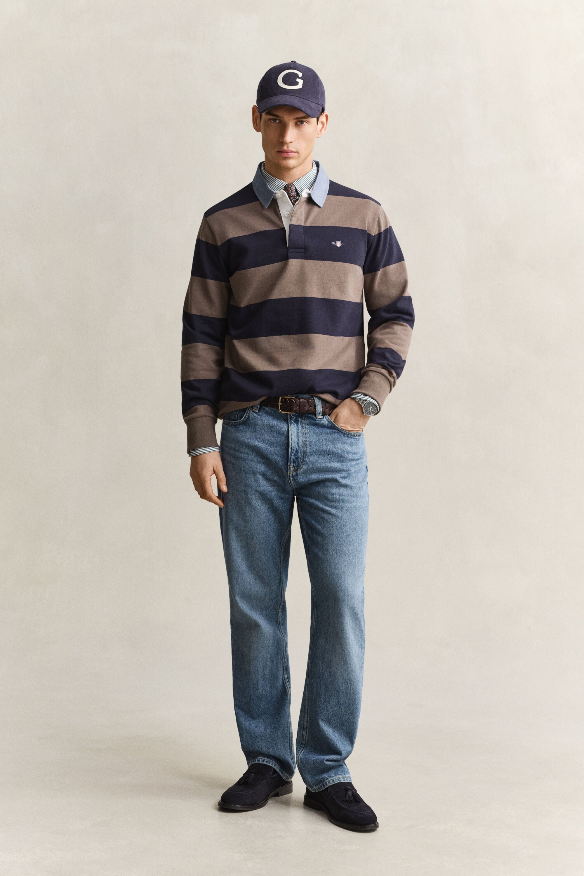 Gestreiftes Heavy Rugger mit Chambray-Kragen