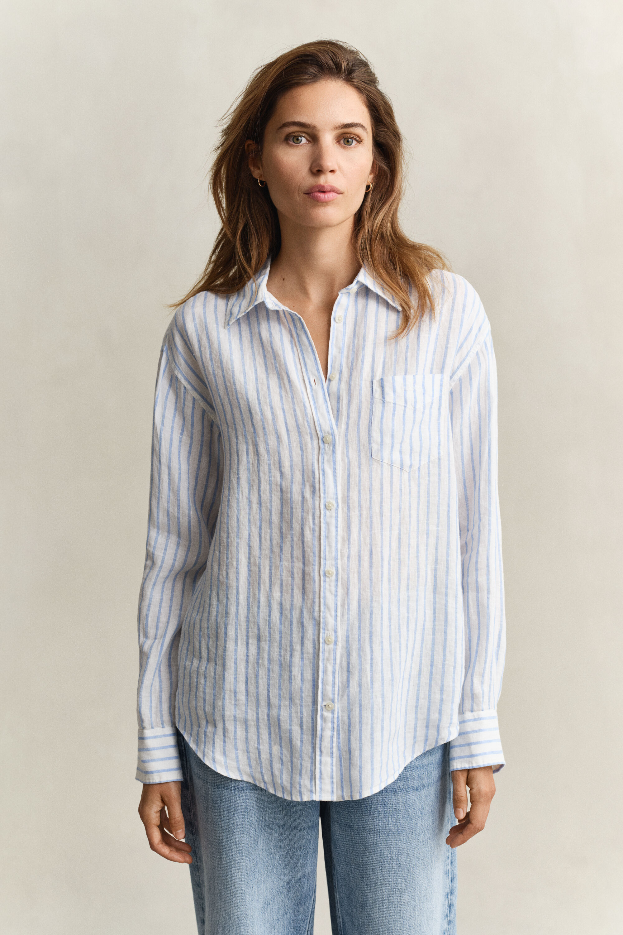 Relaxed Fit Leinen Bluse mit Streifen