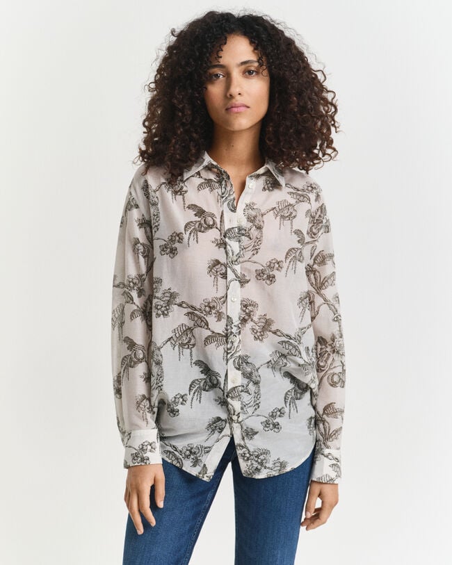 Relaxed Fit Bluse aus Baumwolle und Seide mit Baum-Print