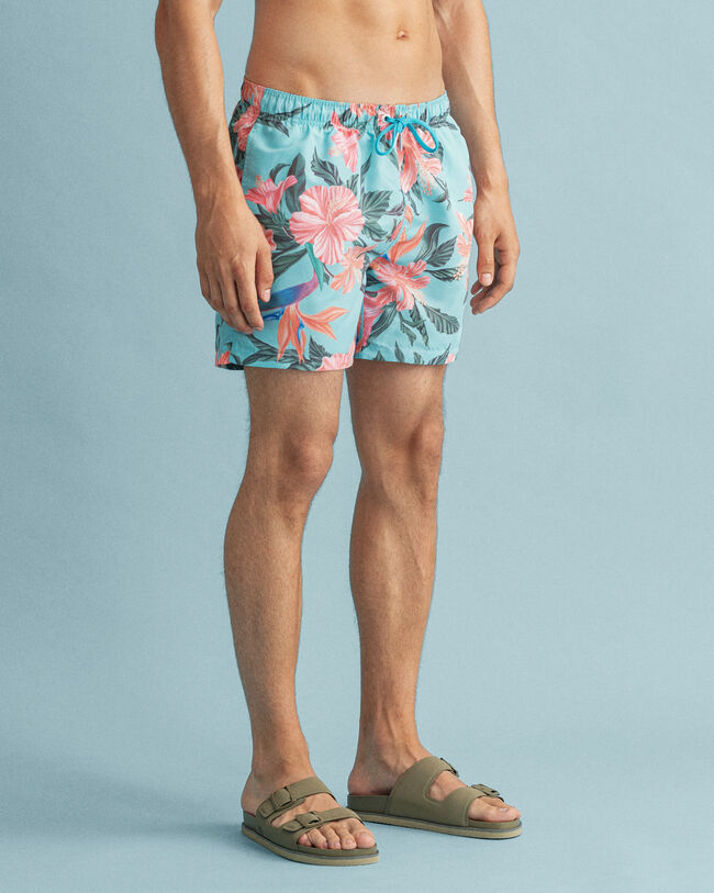 Classic Fit Badeshorts mit tropischem Print