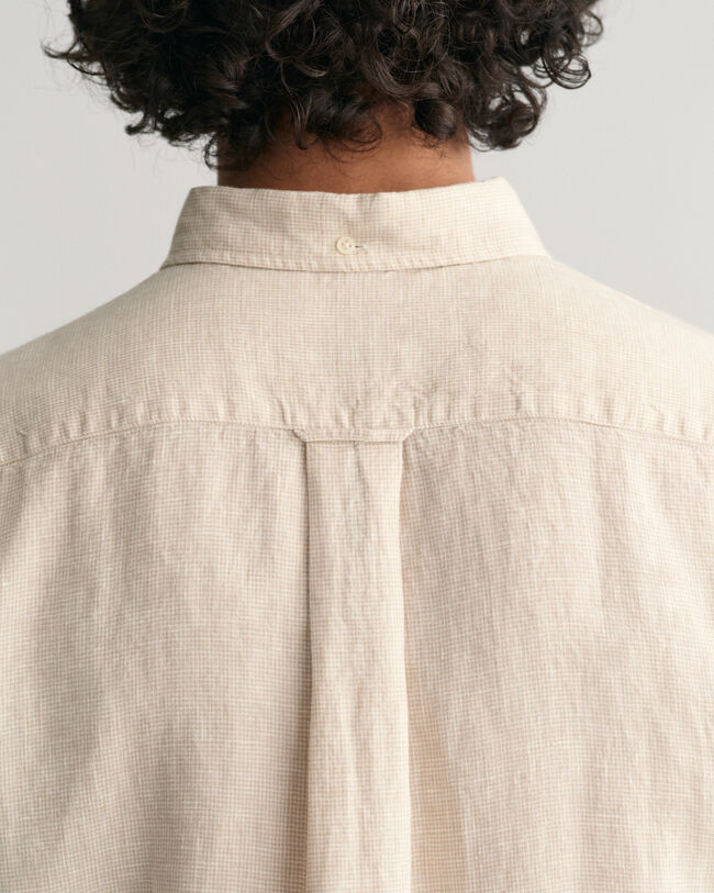 Regular Fit Leinen Kurzarmhemd im Hahnentrittmuster