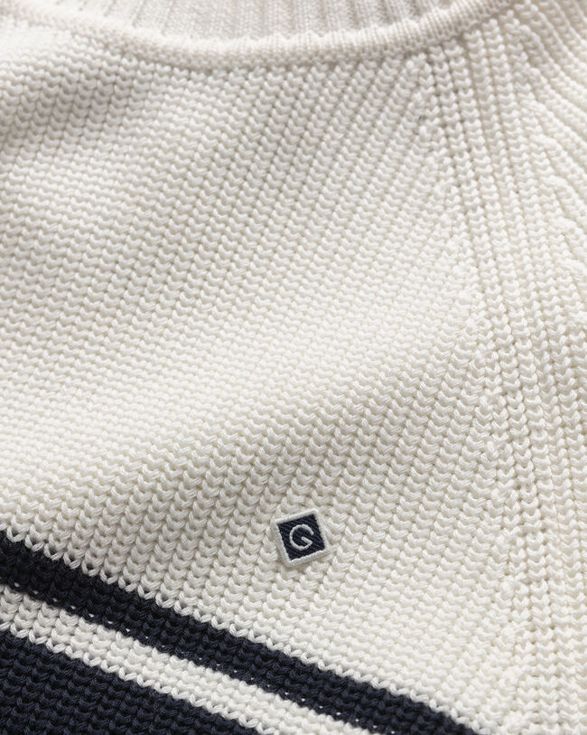 Baumwoll-Rippstrick Rundhalspullover mit Streifen