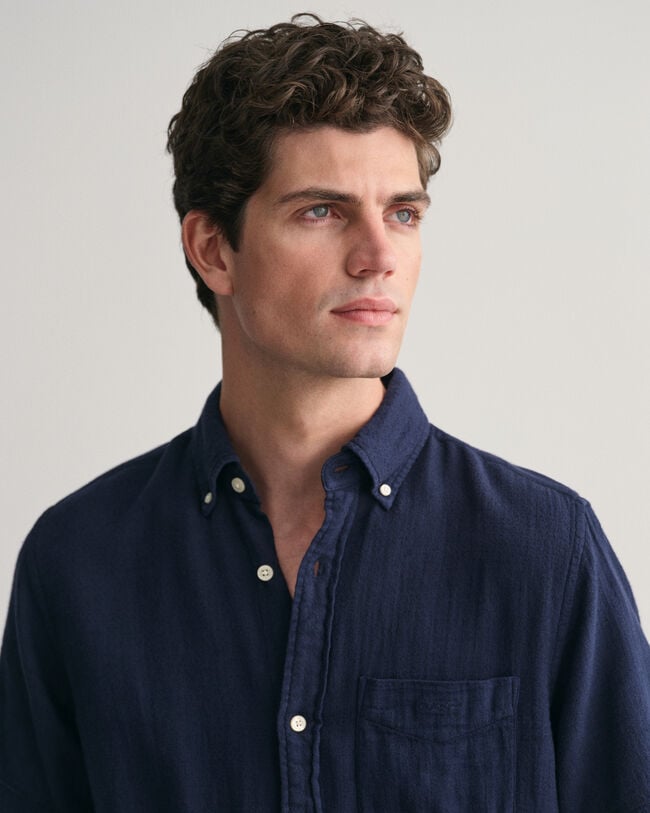 Regular Fit Baumwoll Leinen Kurzarmhemd mit Struktur