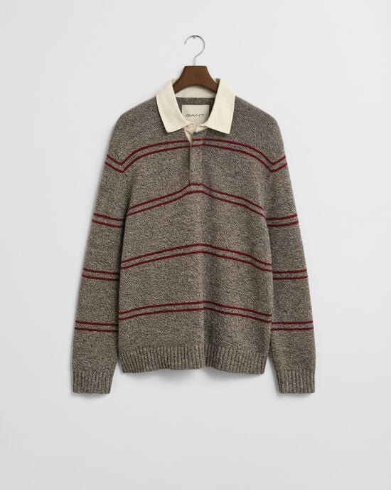 Wollmix Polopullover mit Streifenmuster