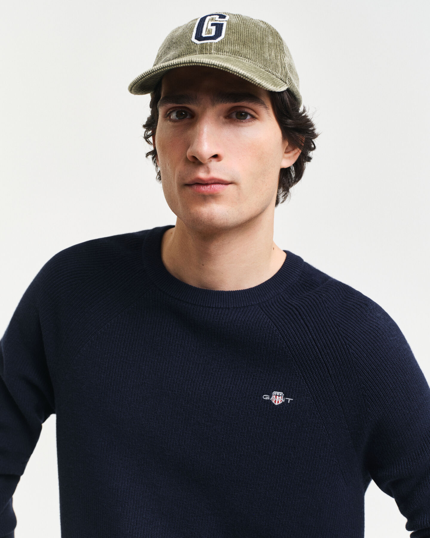 Gerippter Rundhalspullover aus Baumwoll-Woll-Gemisch