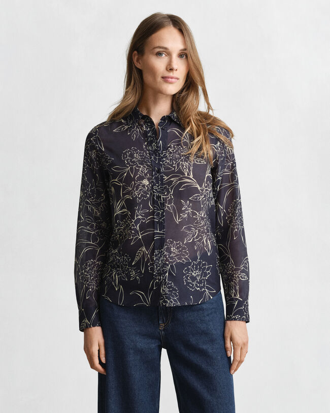 Regular Fit Bluse aus Baumwolle und Seide mit Blumen-Print