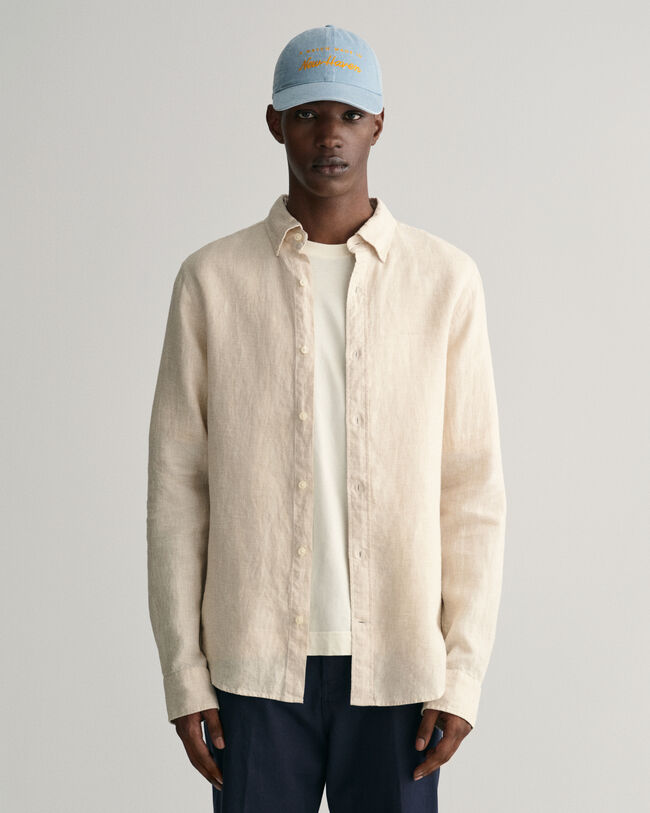 Slim Fit Leinen Hemd im Hahnentrittmuster