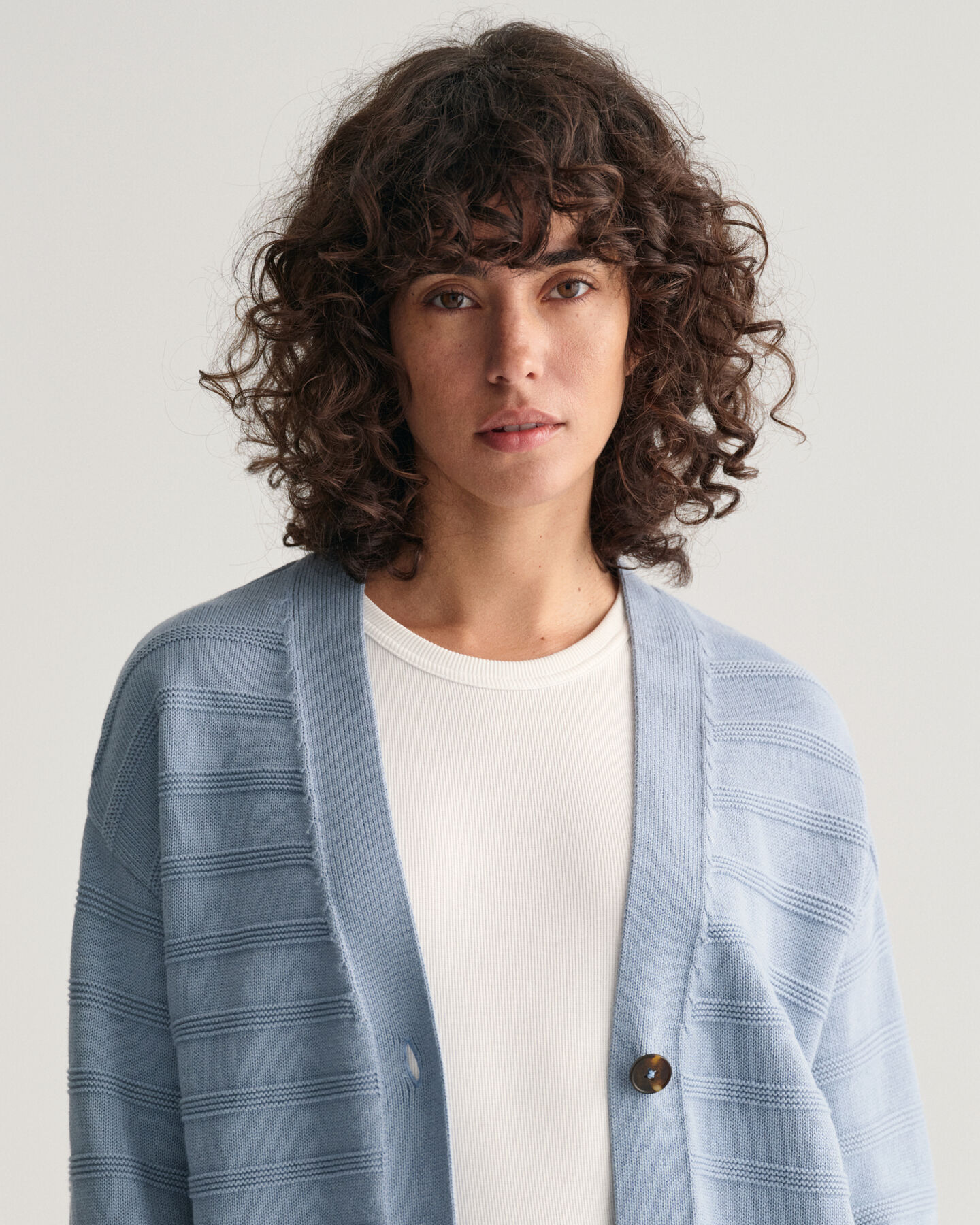 Tonal Baumwoll Strickjacke mit Streifen