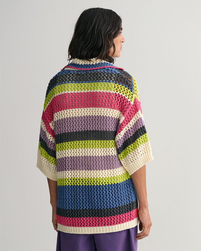 Polopullover mit offenmaschiger Struktur