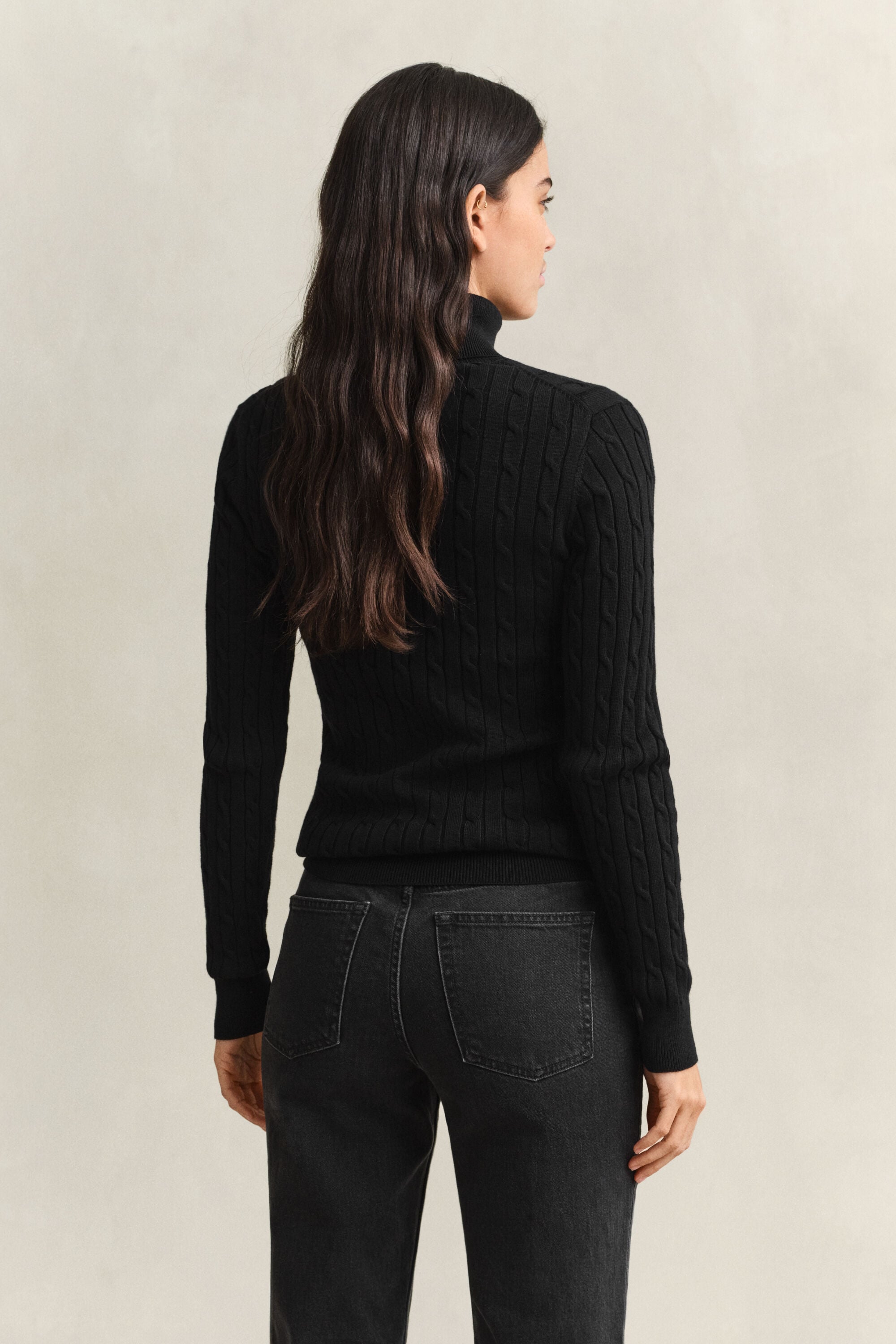 Zopfstrick Rollkragenpullover aus Stretch-Baumwolle