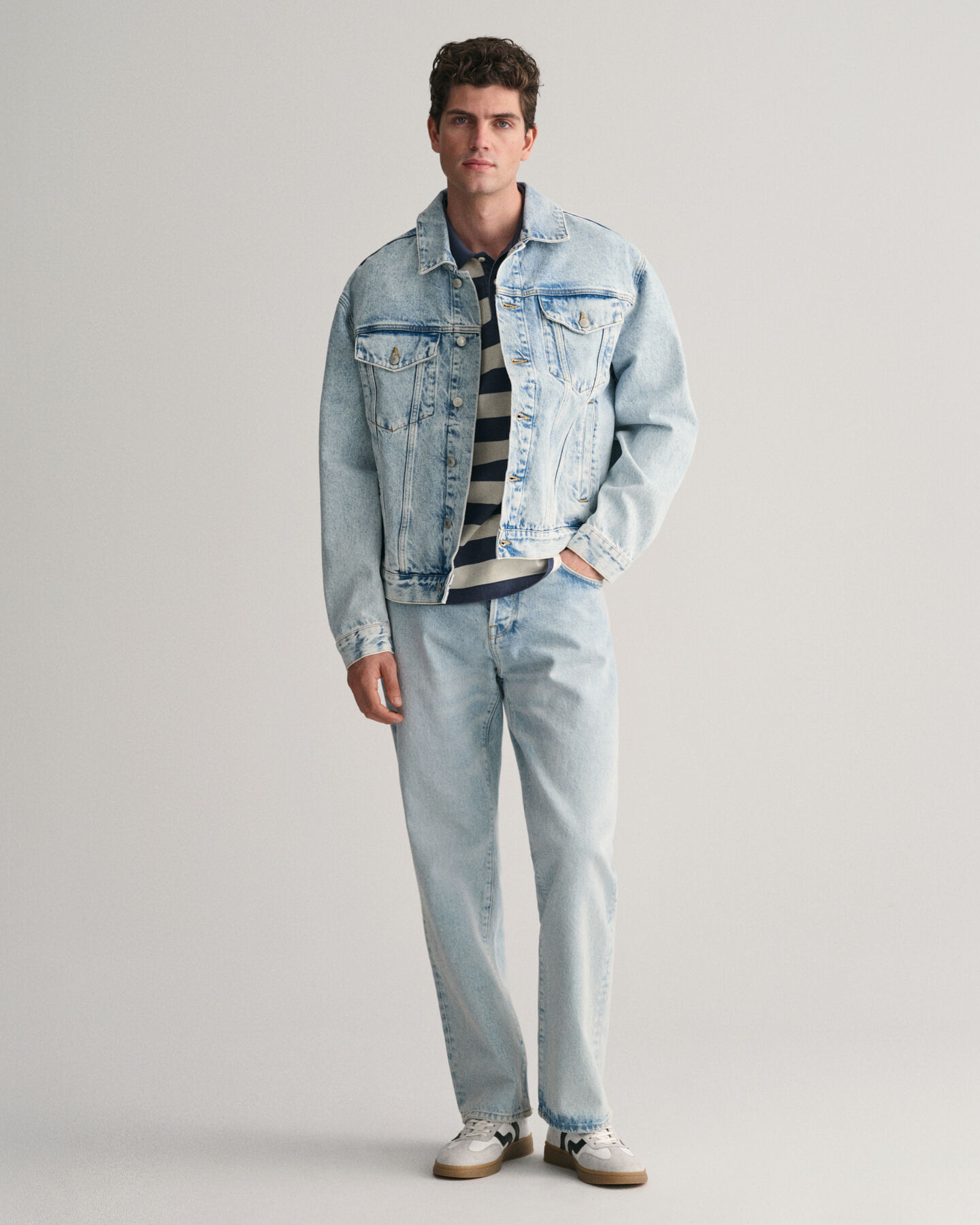 Heavy Washed Poloshirt mit Streifen