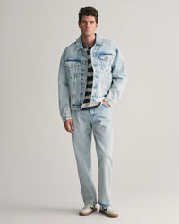 Heavy Washed Poloshirt mit Streifen