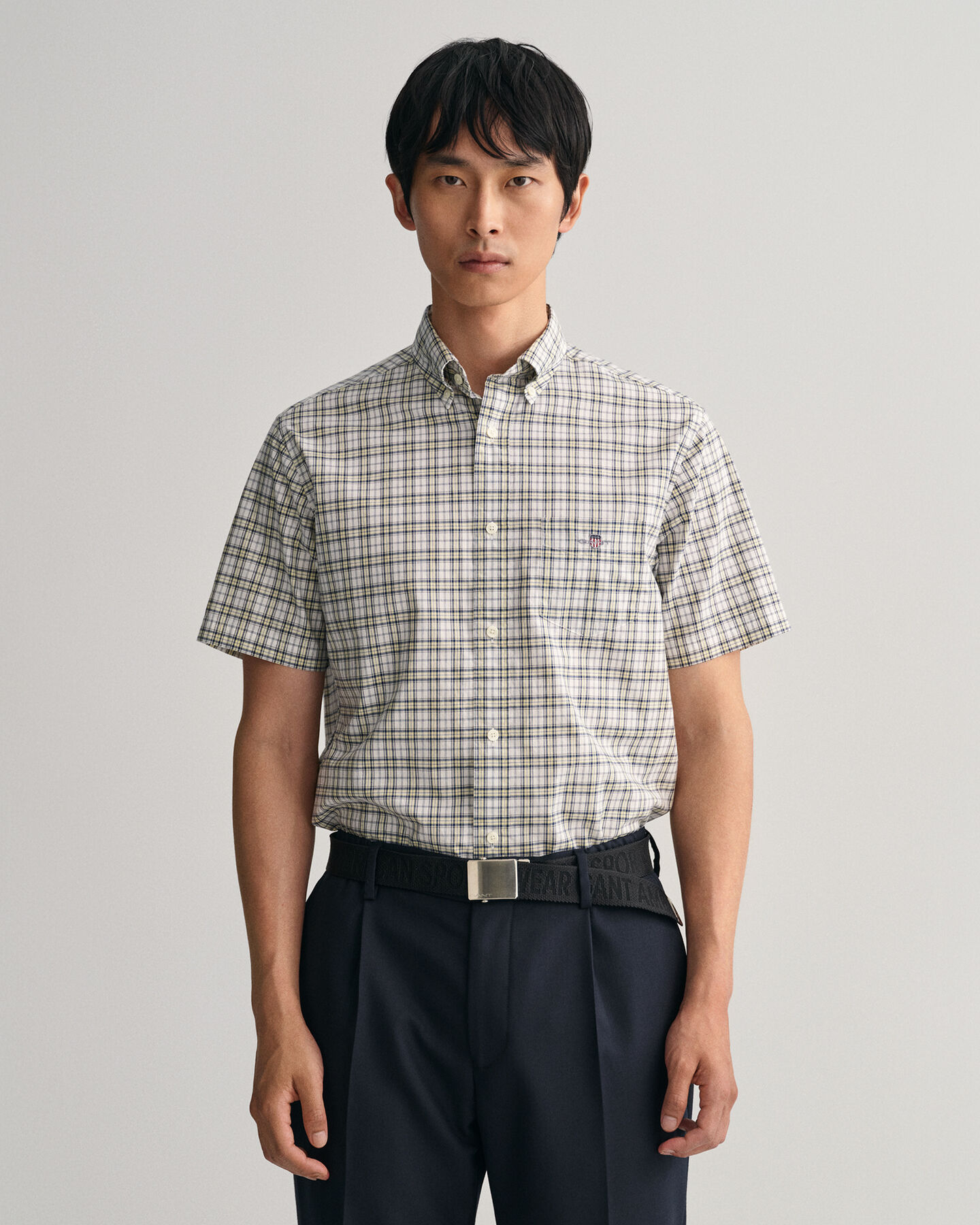 Regular Fit Popeline Kurzarmhemd mit Mini-Karomuster