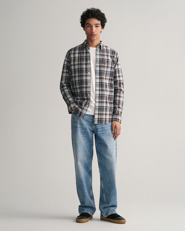 Regular Fit Popeline Hemd mit mittelgro&szlig;em Karo