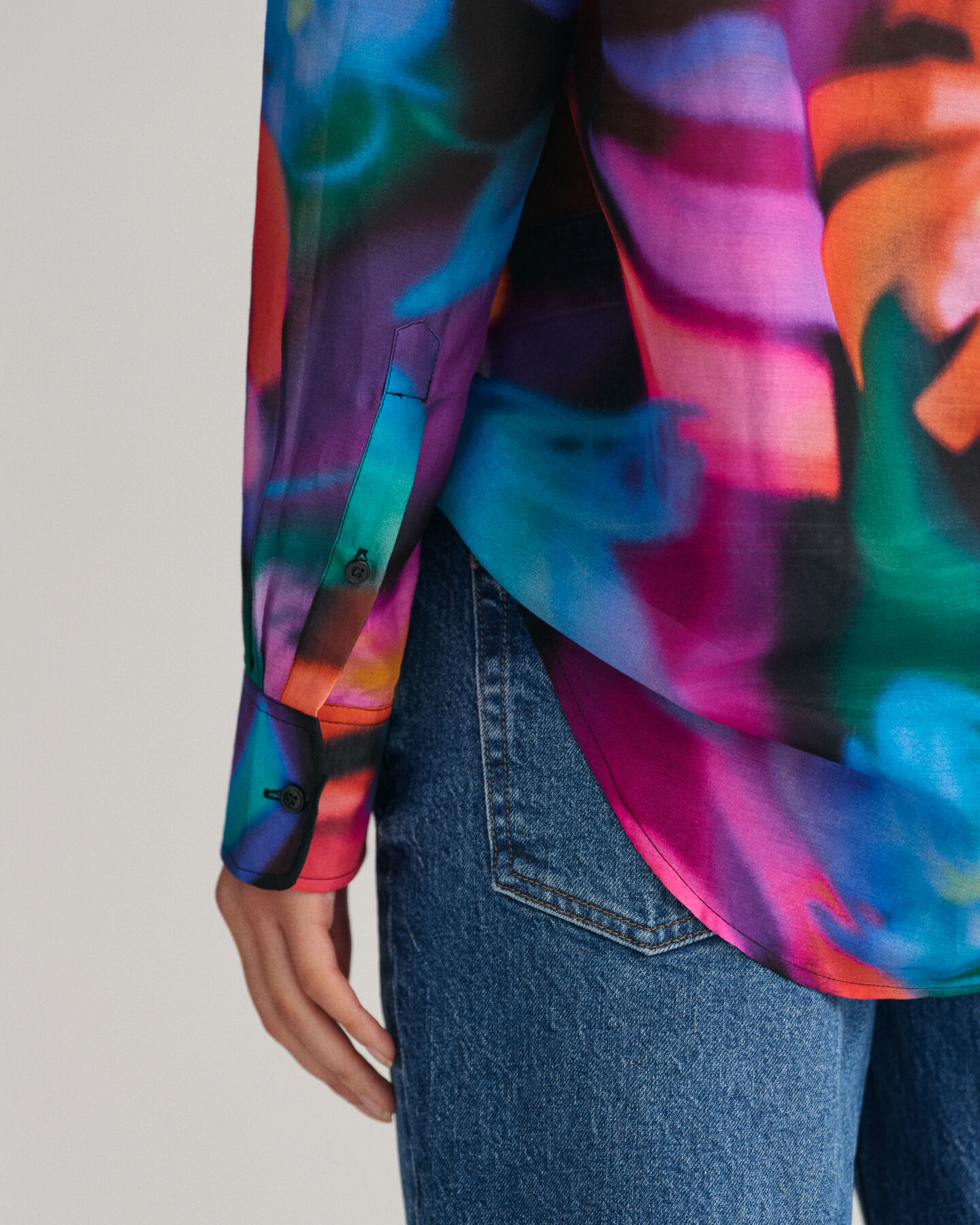 Relaxed Fit Baumwoll Seiden Bluse mit Blumen-Print