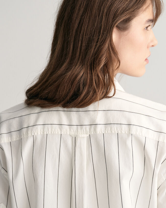 Gestreifte Relaxed Fit Luxury Oxford Kurzarmbluse