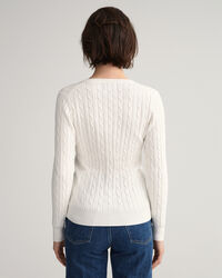 V-Neck Pullover aus Stretch-Baumwolle mit Zopfmuster