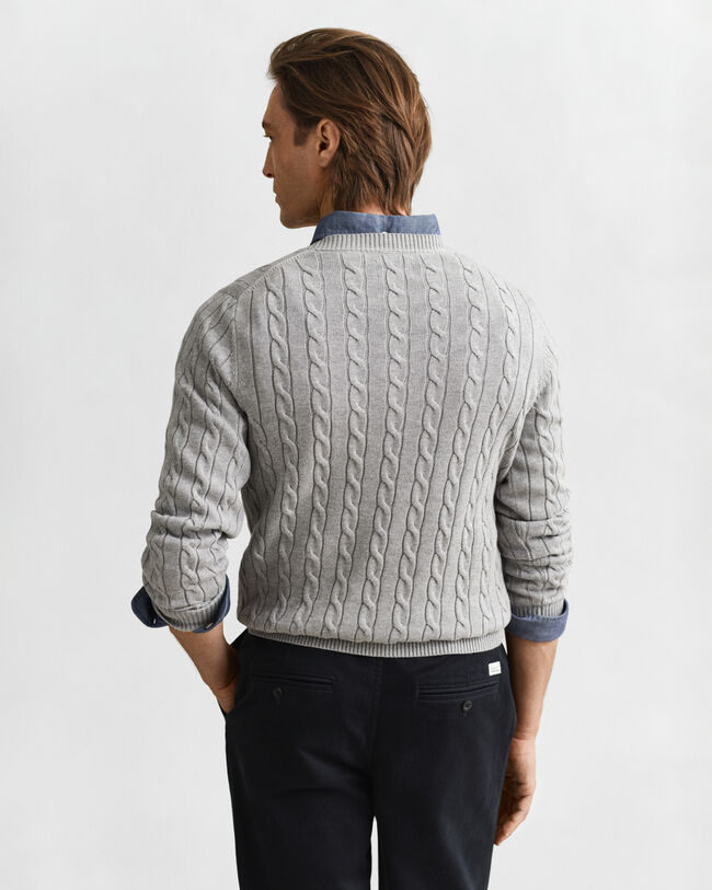 Zopfstrick Rundhalspullover aus Baumwolle