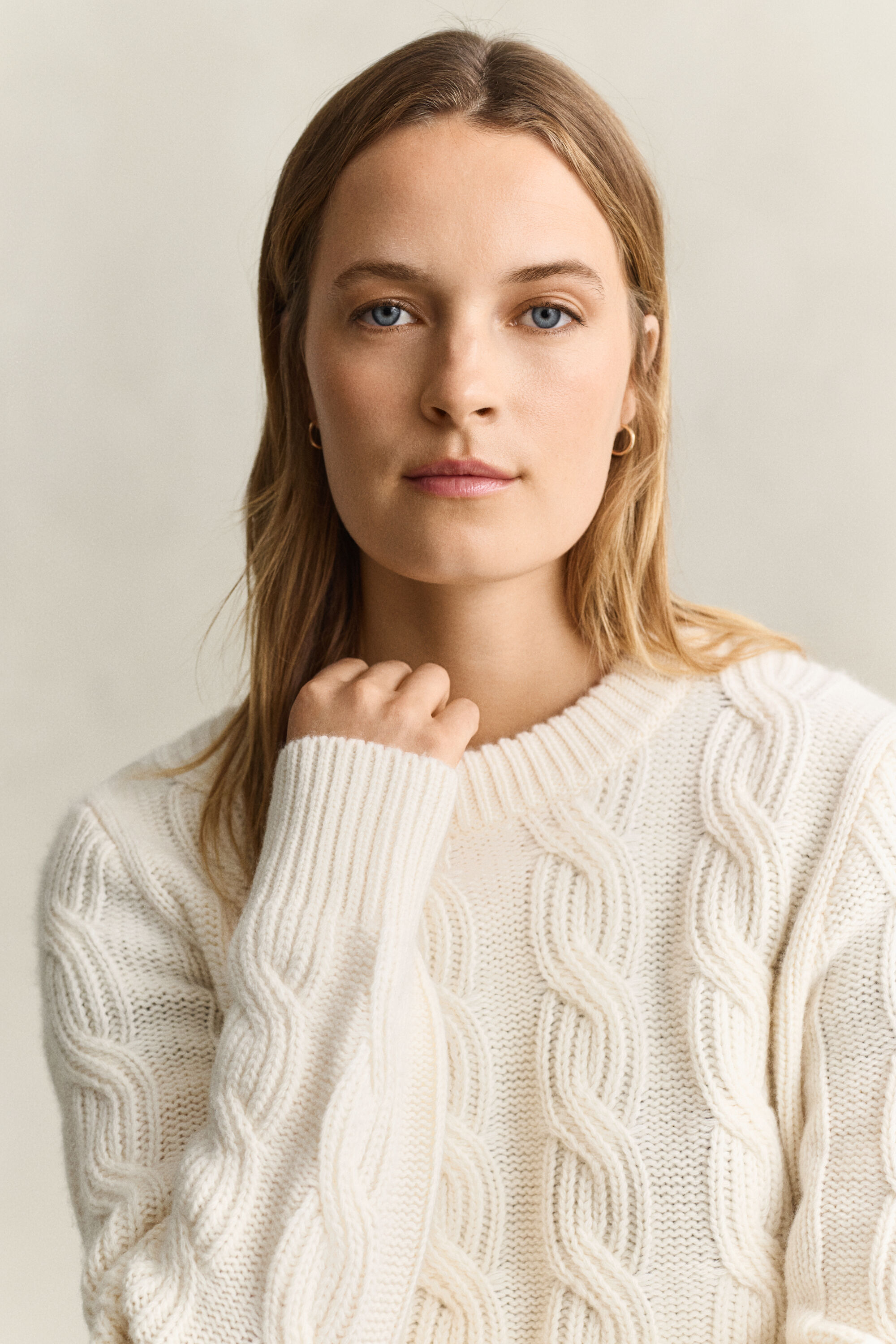 Zopfstrickpullover aus Wollmix