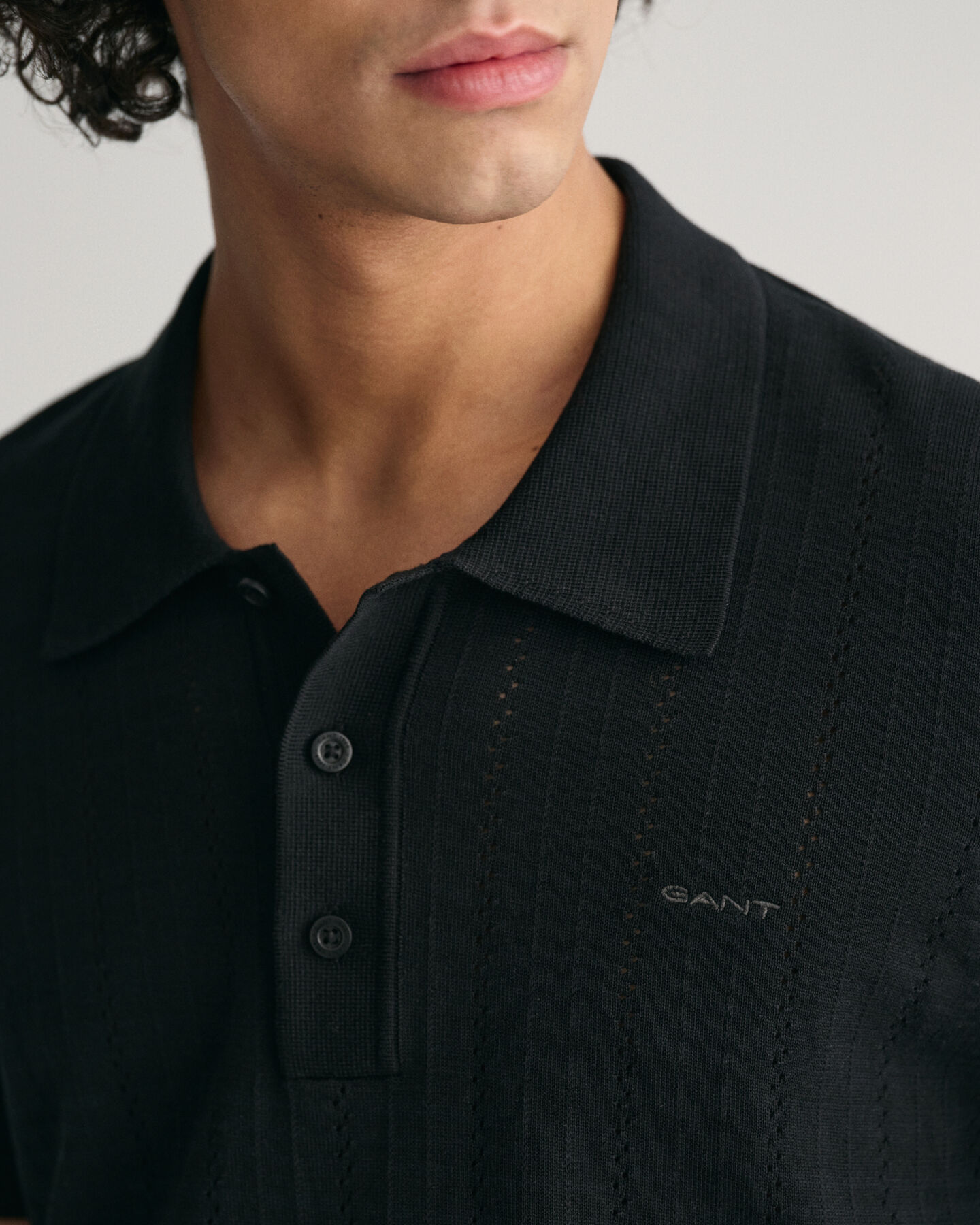 Pointelle Struktur Polopullover