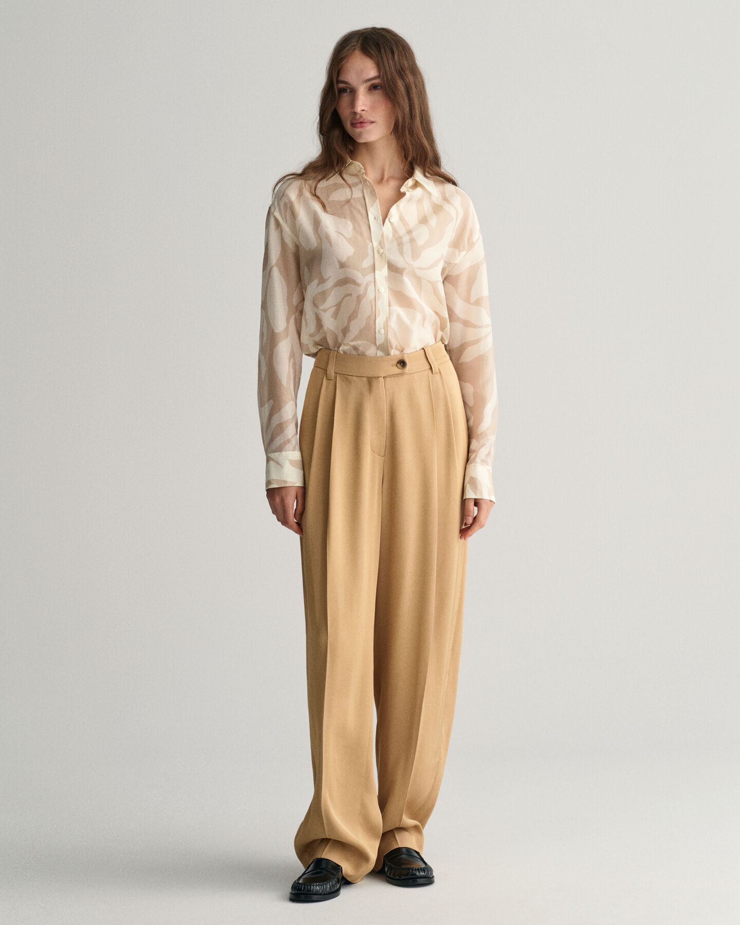 Relaxed Fit Palm Print Baumwoll Seiden Bluse