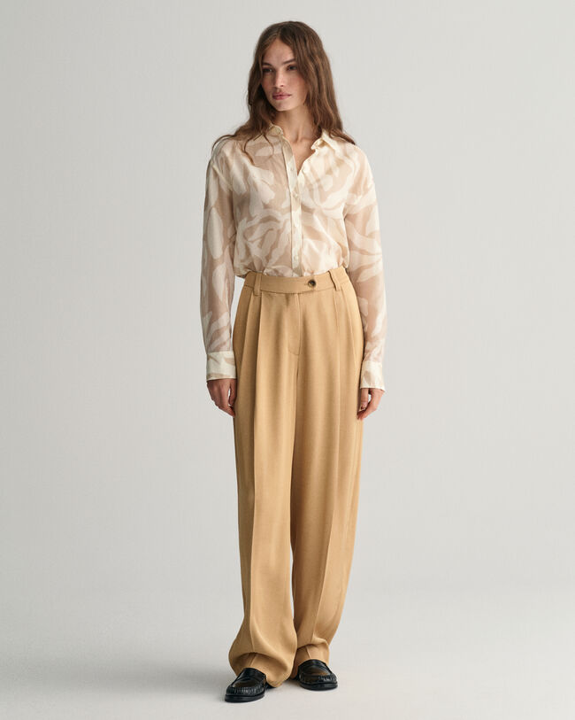 Relaxed Fit Palm Print Baumwoll Seiden Bluse