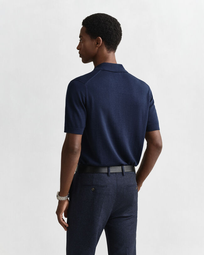 Kurz&auml;rmeliger Polopullover aus extrafeiner Merinowolle