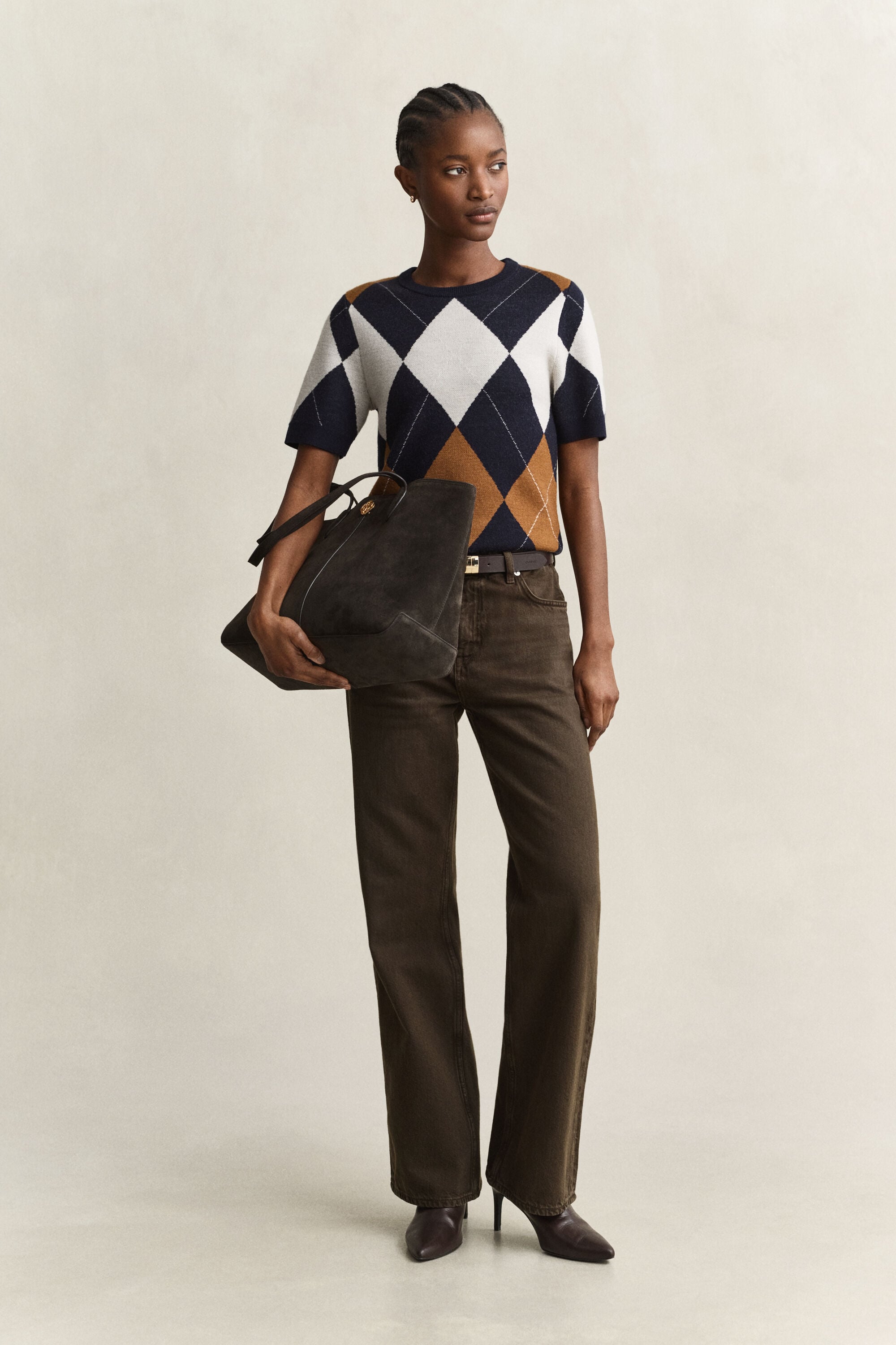 Argyle Kurzarmpullover aus Wolle