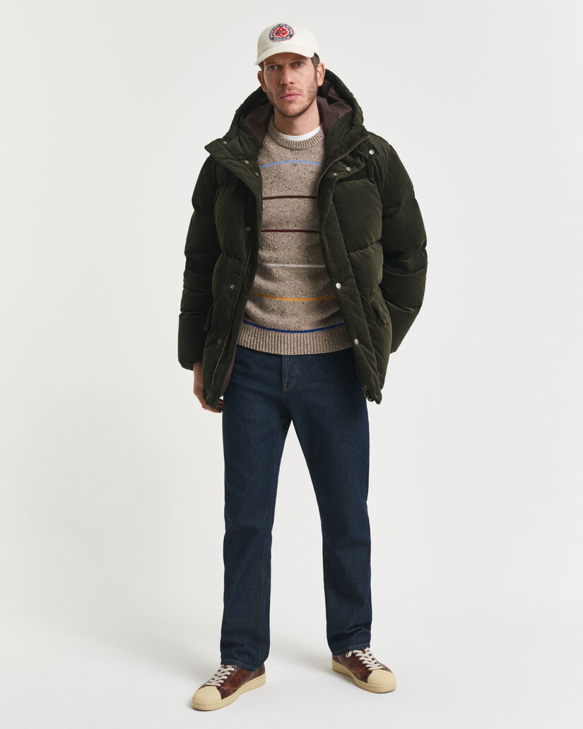 Gestreifter Wollmix Rundhalspullover mit Noppenstruktur