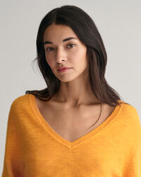 V-Neck Pullover aus Leinenmischgewebe