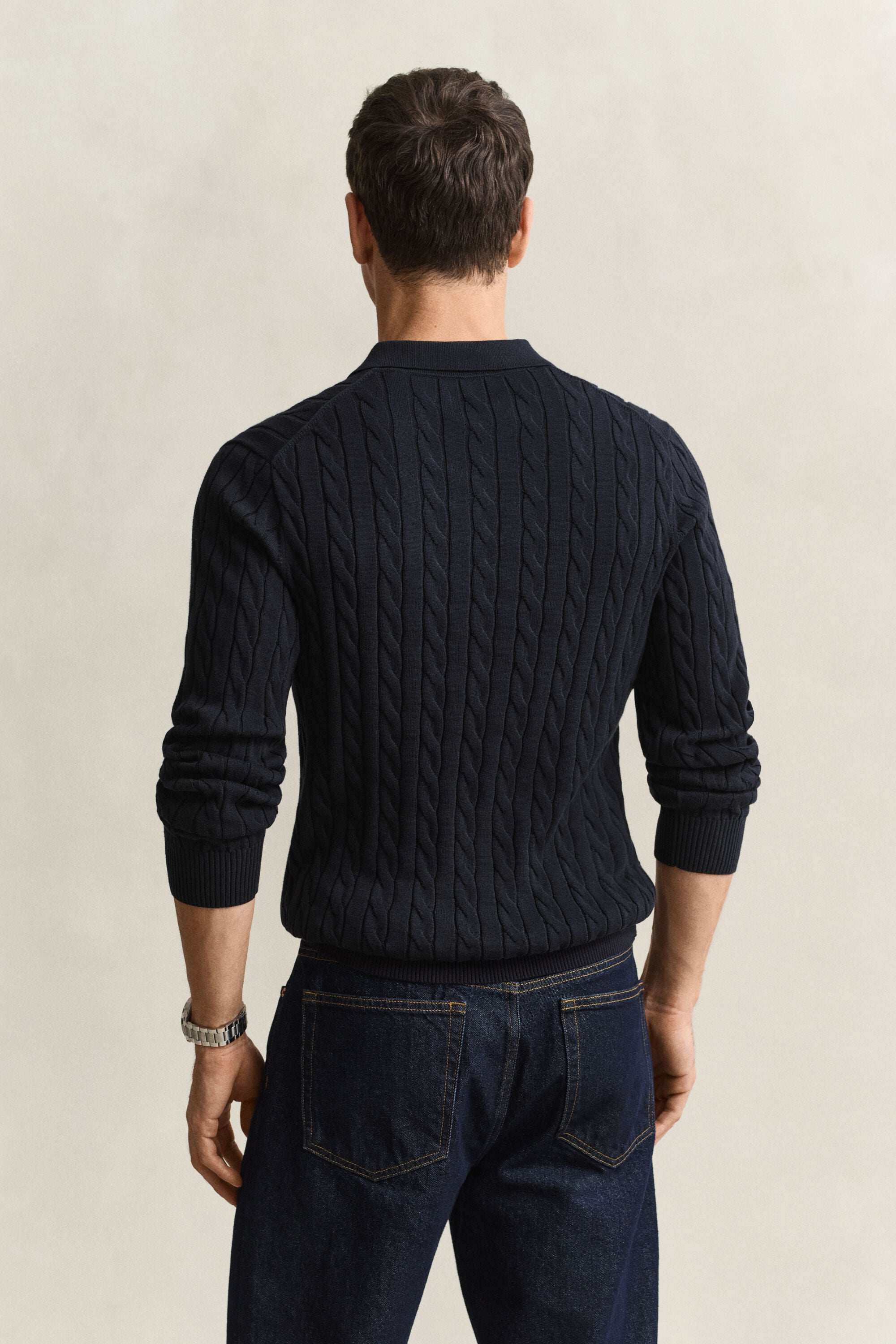 Zopfstrick Polopullover aus Baumwolle