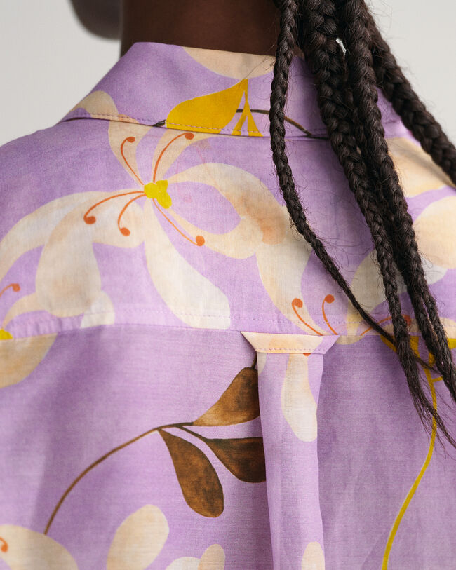 Regular Fit Baumwoll Seiden Bluse mit Blumen-Print