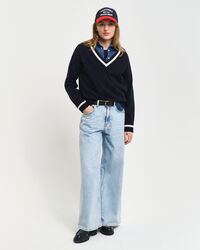 Superfine Lambswool V-Neck Pullover mit Kontrast