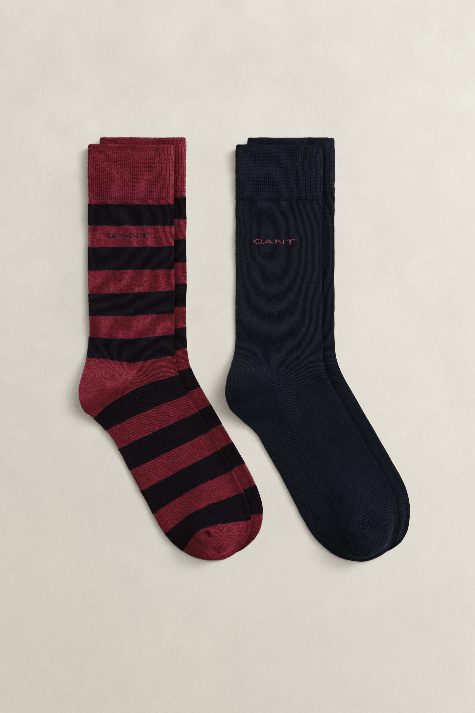 2er-Pack Socken Blockstreifen & Einfarbig
