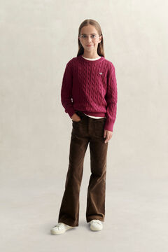 Teen Girls Shield Cable Knit Sweater — VIBRANT BURGUNDY 6