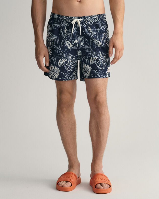 Classic Fit Tropical Leaves Badeshorts mit Print