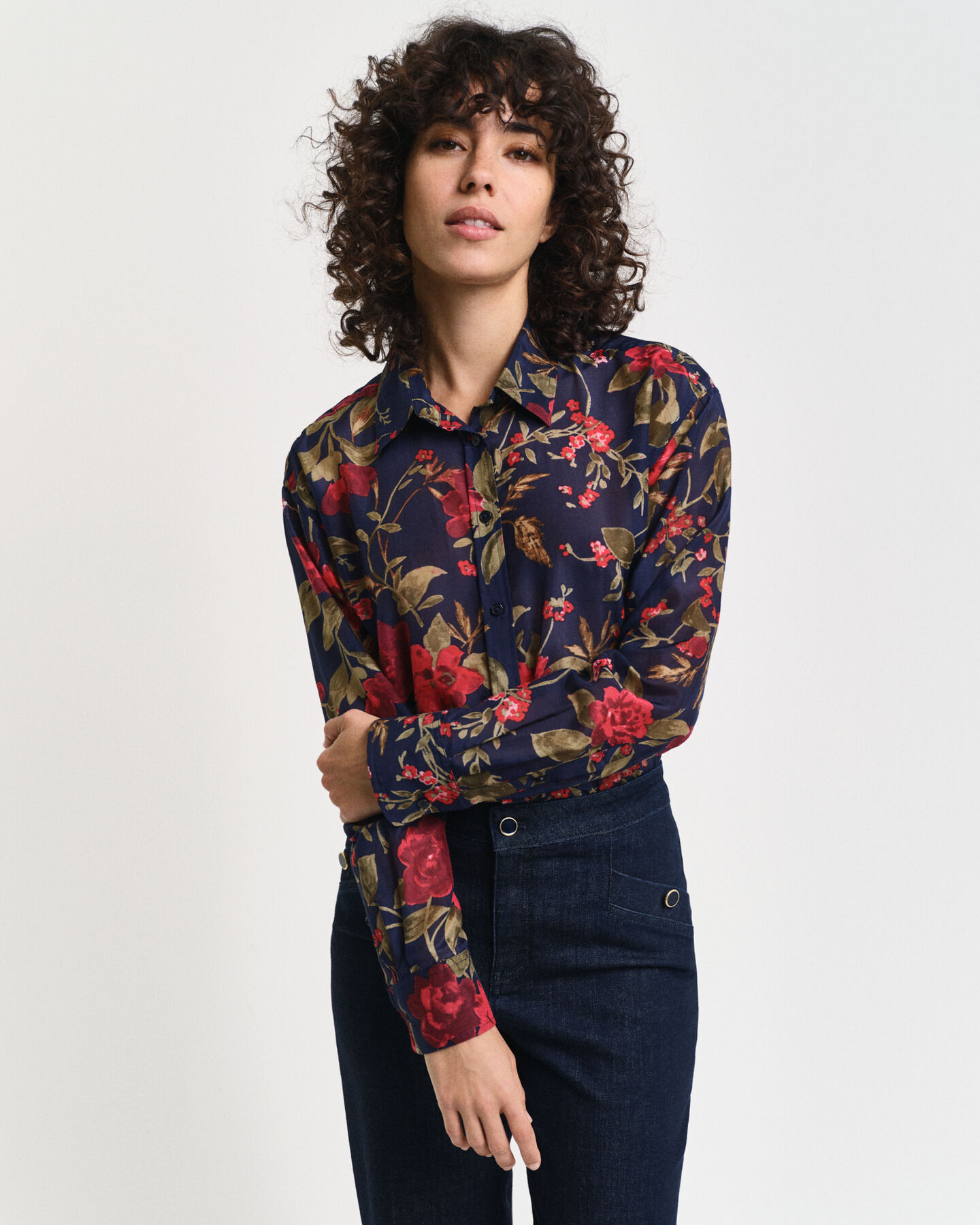 Relaxed Fit Rose Bluse aus Baumwolle und Seide mit Print