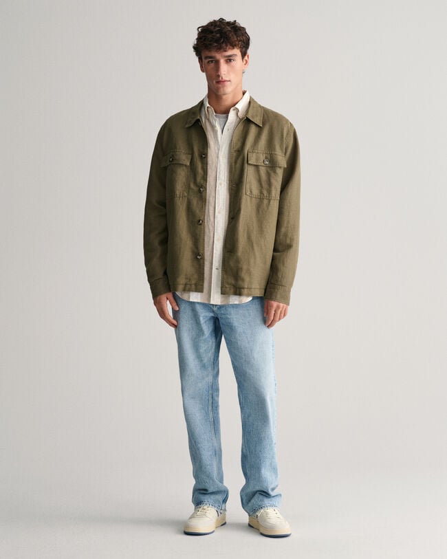 Regular Fit Leinenhemd mit markanten Streifen