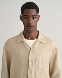 St&uuml;ckgef&auml;rbtes Relaxed Fit Leinen Kurzarmhemd