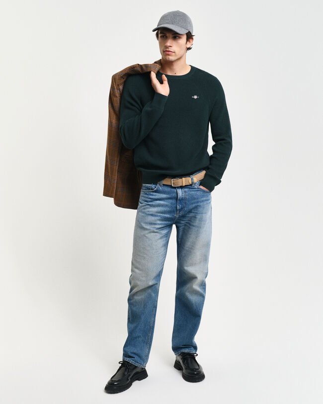 Gerippter Rundhalspullover aus Baumwoll-Woll-Gemisch