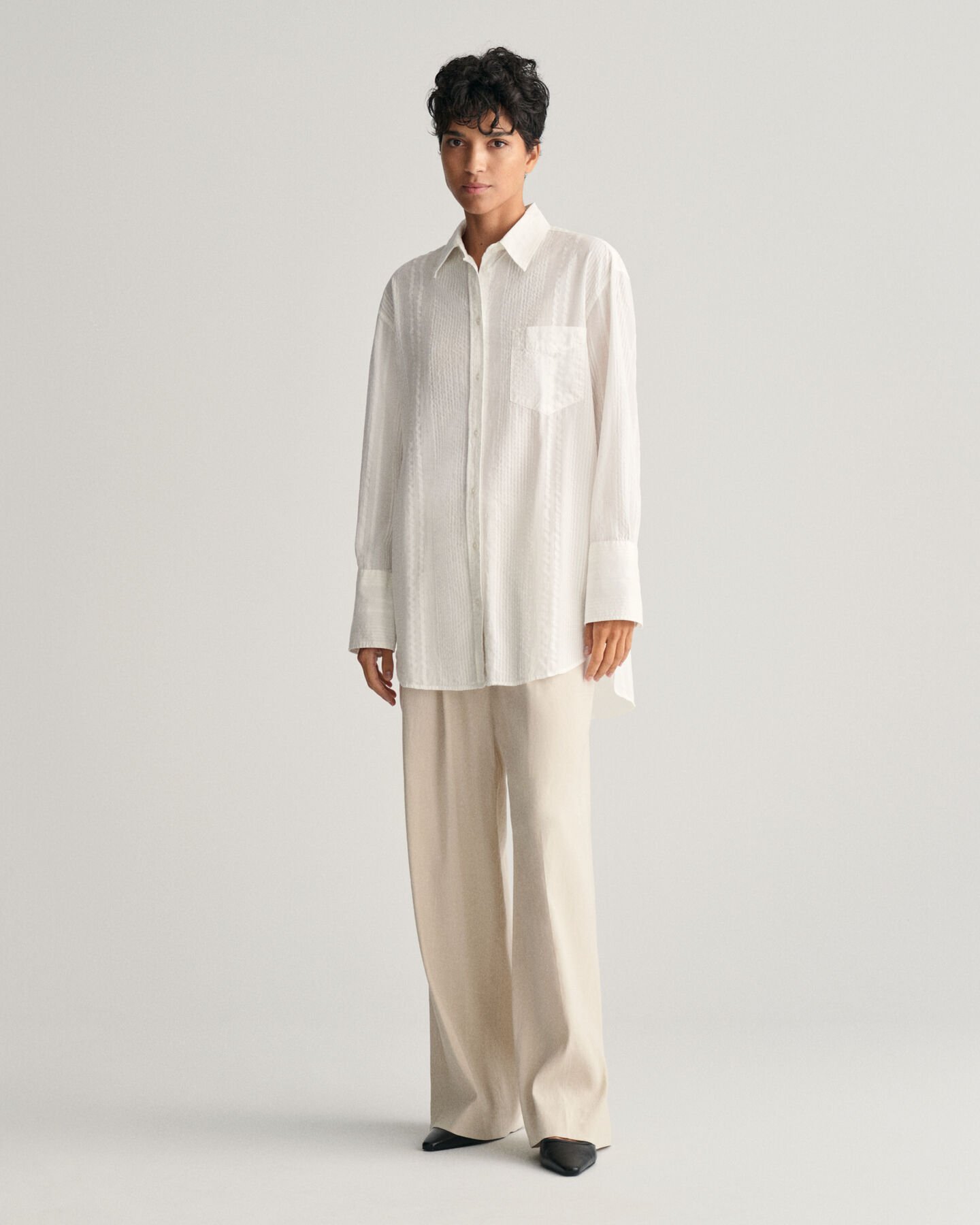 Gestreifte Relaxed Fit Seersucker Bluse