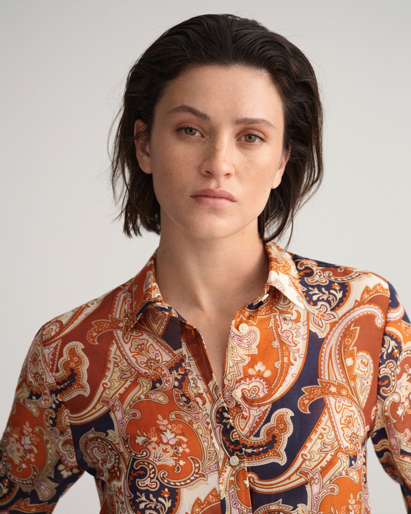 Regular Fit Paisley Bluse aus Baumwolle und Seide