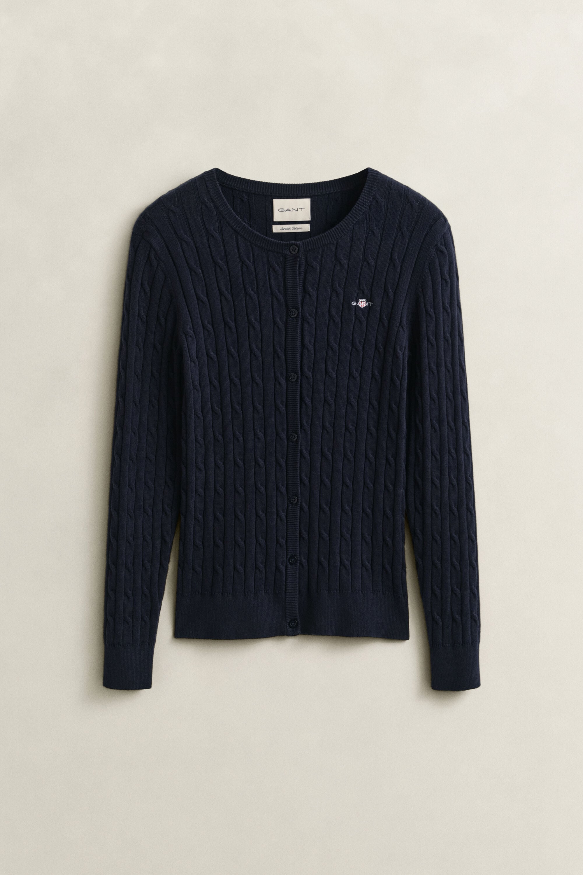 Strickjacke aus Stretch-Baumwolle mit Zopfmuster