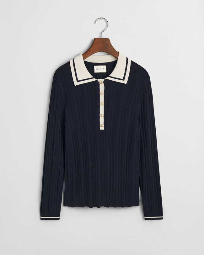 Gerippter Polopullover mit Kontrast